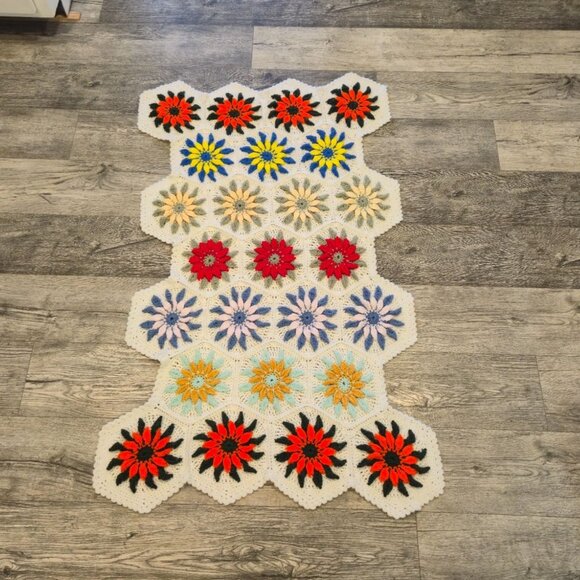Handmade Other - Vintage floral Crocheted Blanket Granny Crochet Throw Afghan lapghan colorful
